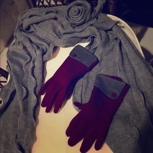 Gray Scarf w/Rose OS and Gloves